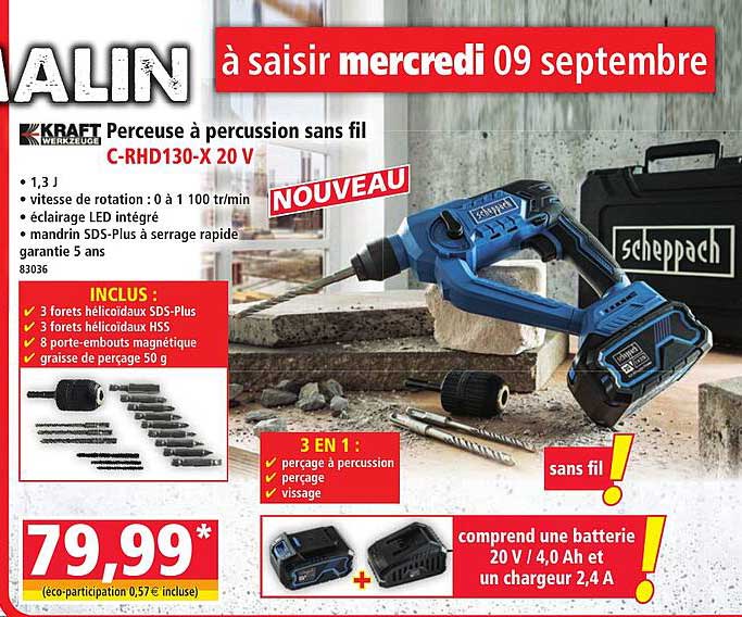 Perceuse à percussion sans fil C-RHD130-X 20 V