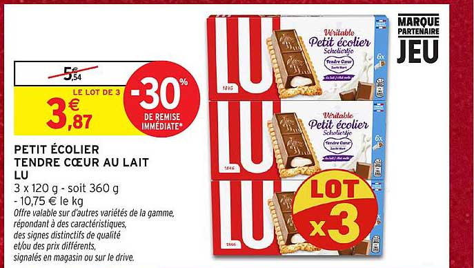 PETIT ÉCOLIER TENDRE COEUR AU LAIT LU