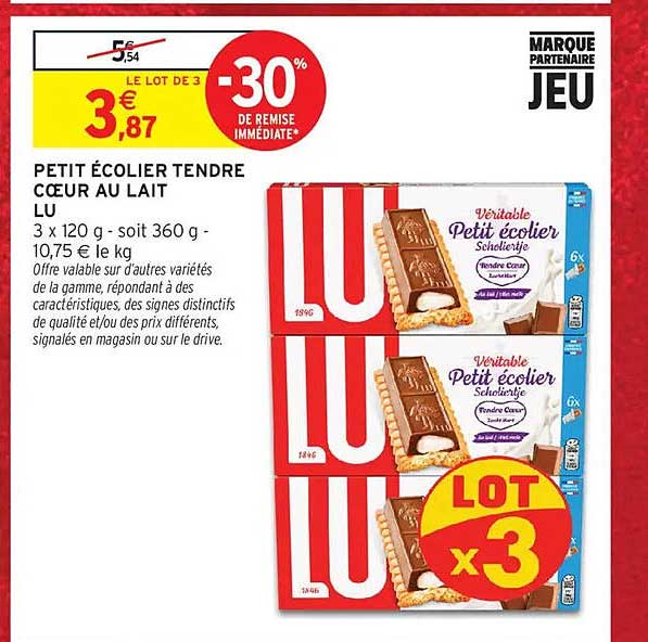 PETIT ÉCOLIER TENDRE CŒUR AU LAIT LU