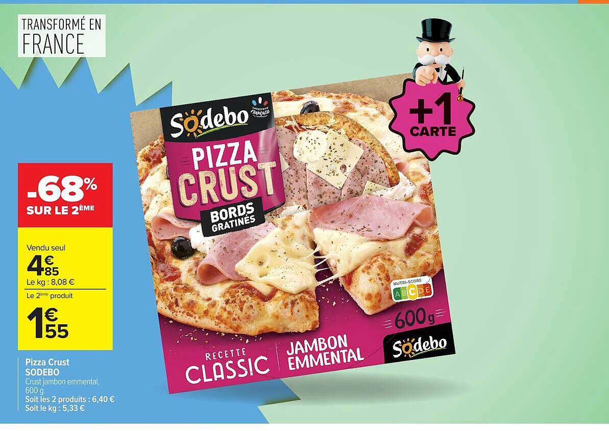 Pizza Crust SODEBO - Crust jambon emmental, 600 g