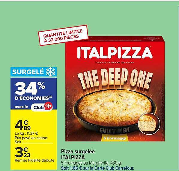Pizza surgelée ITALPIZZA 5 Fromages ou Margherita, 430 g