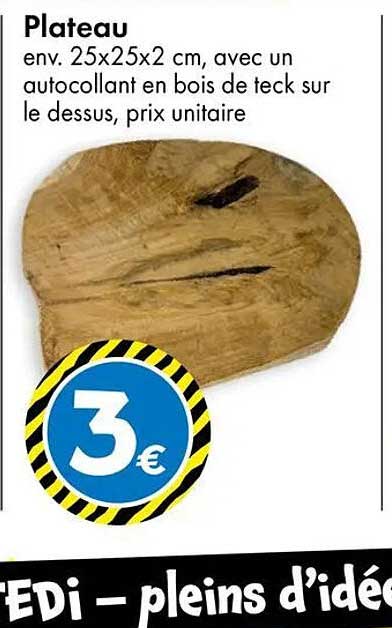 Plateau env. 25x25x2 cm, avec un autocollant en bois de teck sur le dessus, prix unitaire
