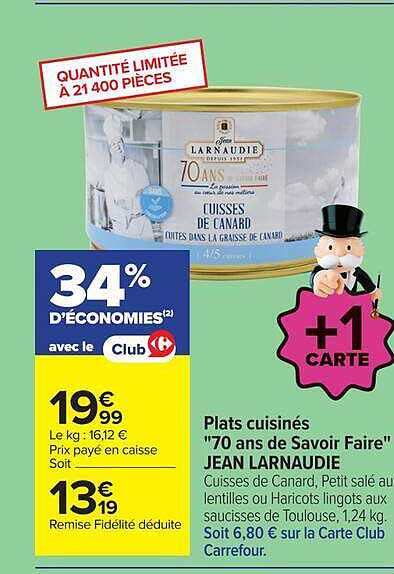 Plats cuisinés "70 ans de Savoir Faire" JEAN LARNAUDIE