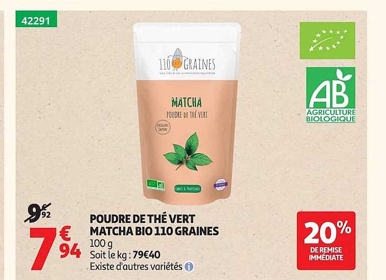 POUDRE DE THÉ VERT MATCHA BIO 110 GRAINES