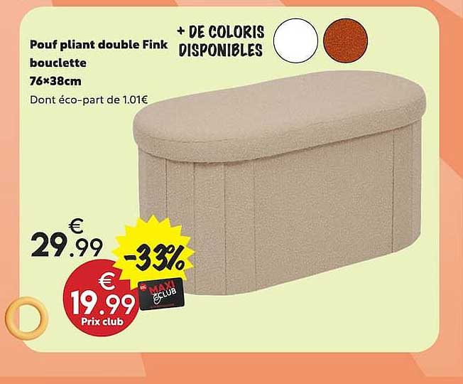 Pouf pliant double Fink bouclette