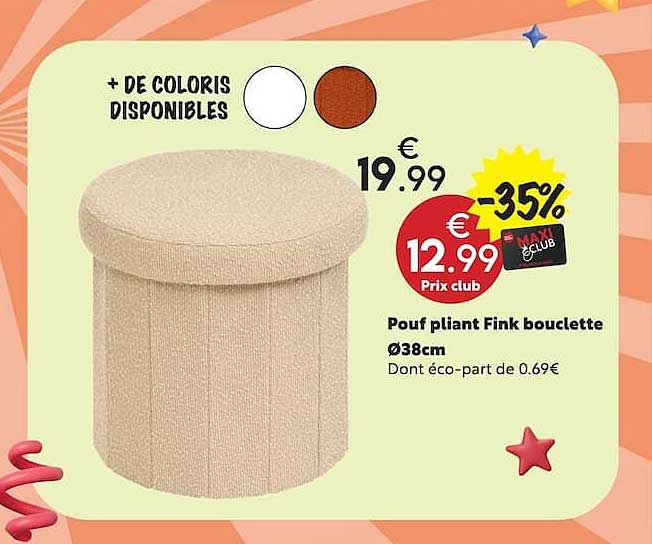 Pouf pliant Fink bouclette Ø38cm