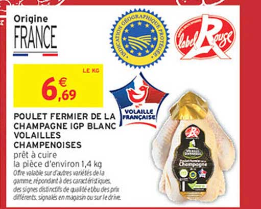 POULET FERMIER DE LA CHAMPAGNE IGP BLANC VOLAILLES CHAMPENOISES