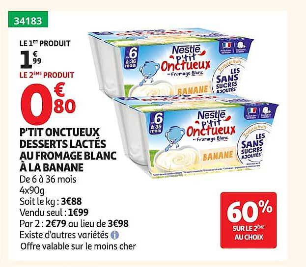 P'TIT ONCTUEUX DESSERTS LACTÉS AU FROMAGE BLANC À LA BANANE