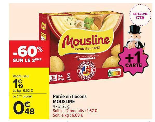 Purée en flocons MOUSLINE 4 x 31,25 g