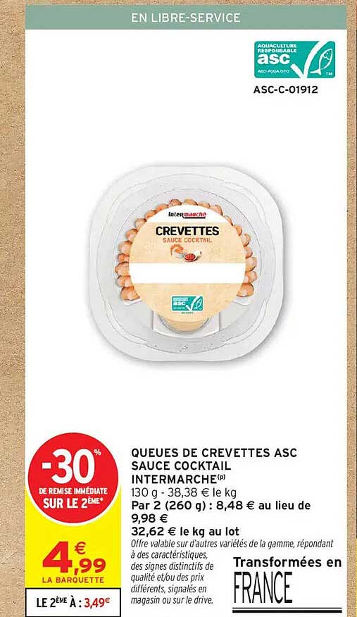 QUEUES DE CREVETTES ASC SAUCE COCKTAIL INTERMARCHE