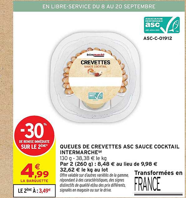 QUEUES DE CREVETTES ASC SAUCE COCKTAIL INTERMARCHE