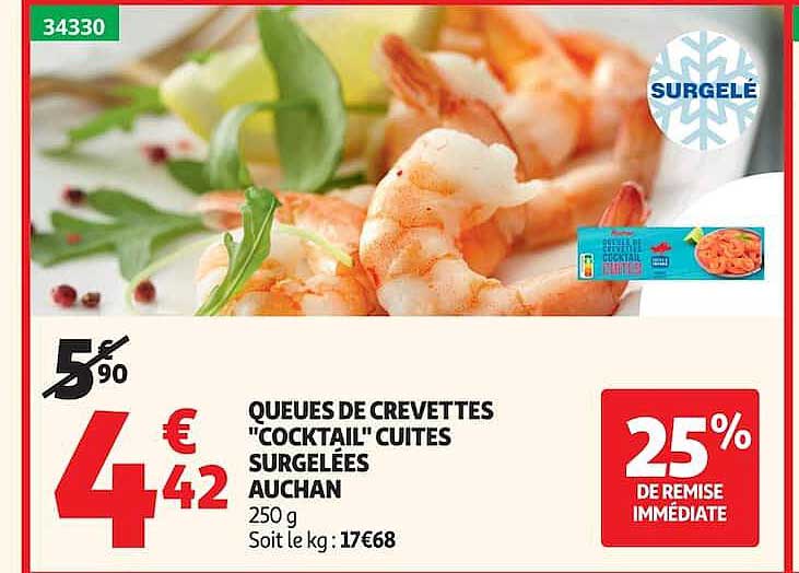 QUEUES DE CREVETTES "COCKTAIL" CUITES SURGELÉES AUCHAN