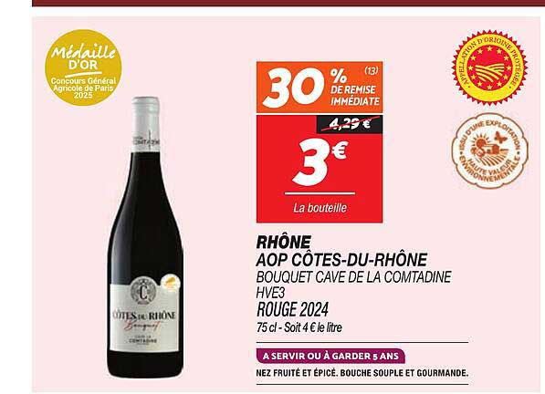 RHÔNE AOP CÔTES-DU-RHÔNE BOUQUET CAVE DE LA COMTADINE HVE3 ROUGE 2024