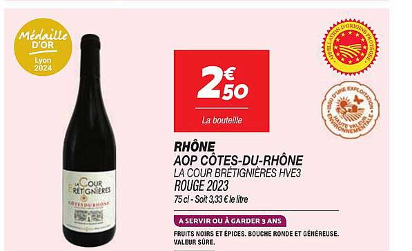 RHÔNE AOP COTES-DU-RHONE LA COUR BRETIGNIERES HV3 ROUGE 2023