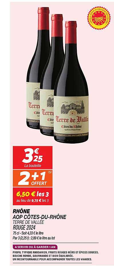 RHÔNE AOP CÔTES-DU-RHÔNE TERRE DE VALLEE ROUGE 2024