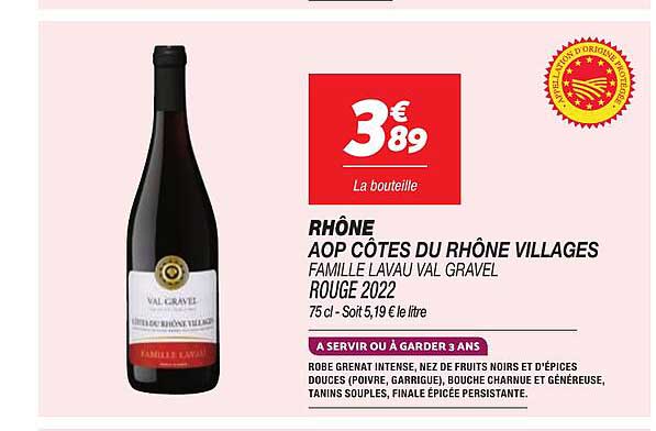 RHÔNE AOP CÔTES DU RHÔNE VILLAGES FAMILLE LAVAU VAL GRAVEL ROUGE 2022
