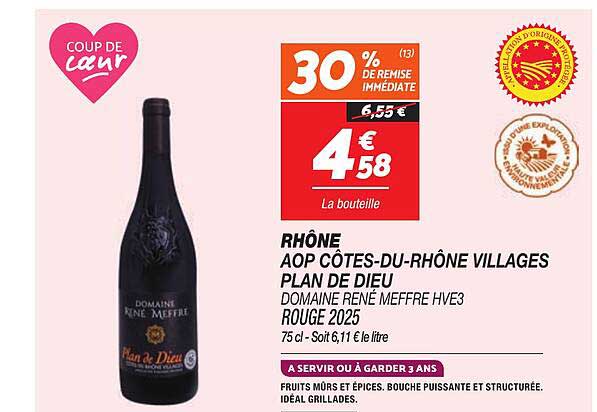 RHÔNE AOP CÔTES-DU-RHÔNE VILLAGES PLAN DE DIEU DOMAINE RENÉ MEFFRE HVE3 ROUGE 2025