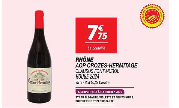 RHÔNE AOP CROZES-HERMITAGE CLAUSUS FONT MUROL ROUGE 2024