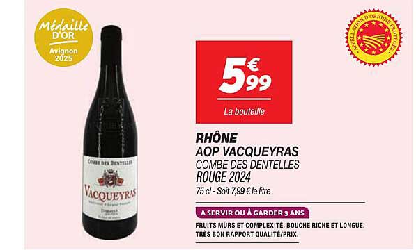 RHÔNE AOP VACQUEYRAS COMBE DES DENTELLES ROUGE 2024