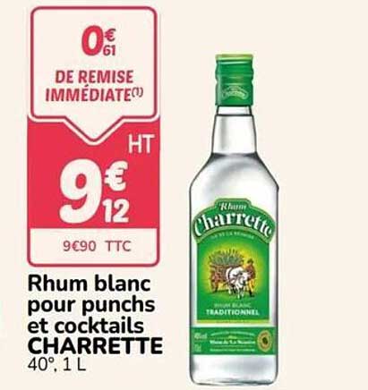 Rhum blanc pour punchs et cocktails CHARRETTE 40°, 1 L