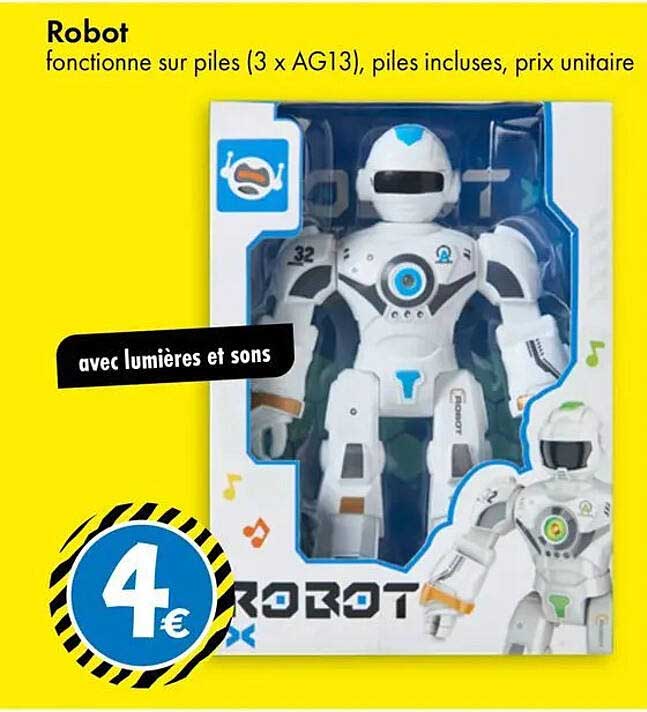 Robot fonctionne sur piles (3 x AG13), piles incluses, prix unitaire avec lumières et sons