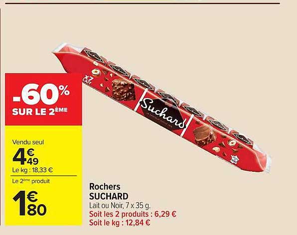 Rochers SUCHARD Lait ou Noir 7 x 35 g
