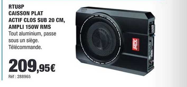 RTU8P CAISSON PLAT ACTIF CLOS SUB 20 CM, AMPLI 150W RMS