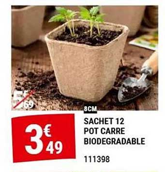 SACHET 12 POT CARRE BIODEGRADABLE
