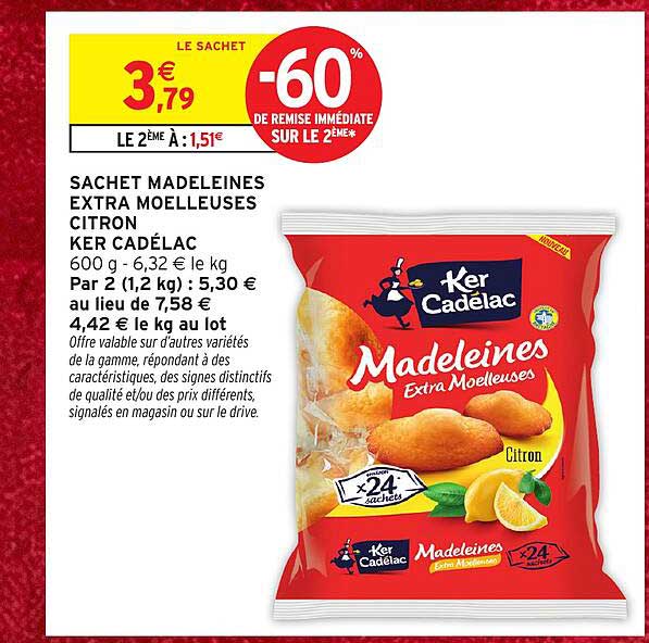 SACHET MADELEINES EXTRA MOELLEUSES CITRON KER CADÉLAC