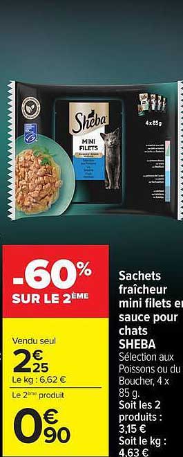 Sachets fraîcheur mini filets et sauce pour chats SHEBA