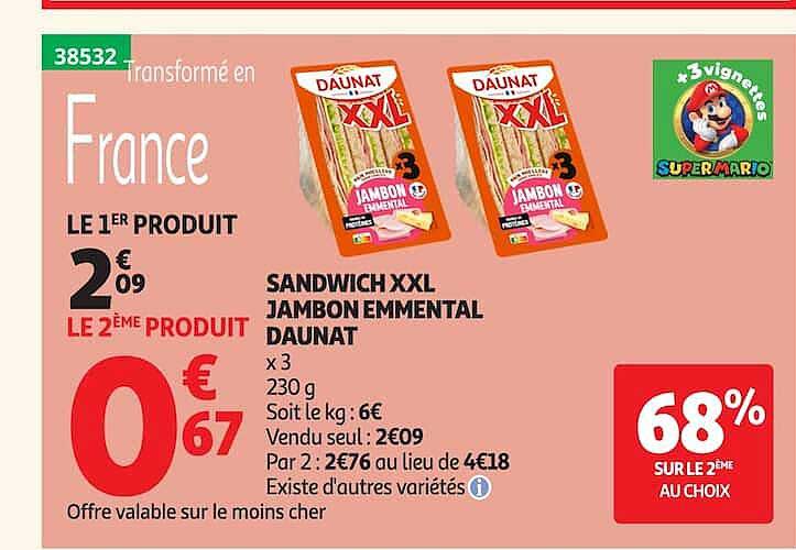 SANDWICH XXL JAMBON EMMENTAL DAUNAT