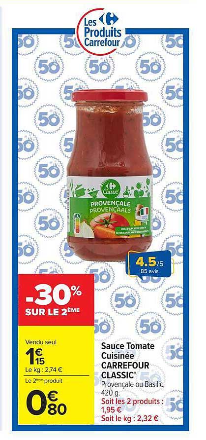 Sauce Tomate Cuisinée CARREFOUR CLASSIC'! Provençale ou Basilic, 420 g