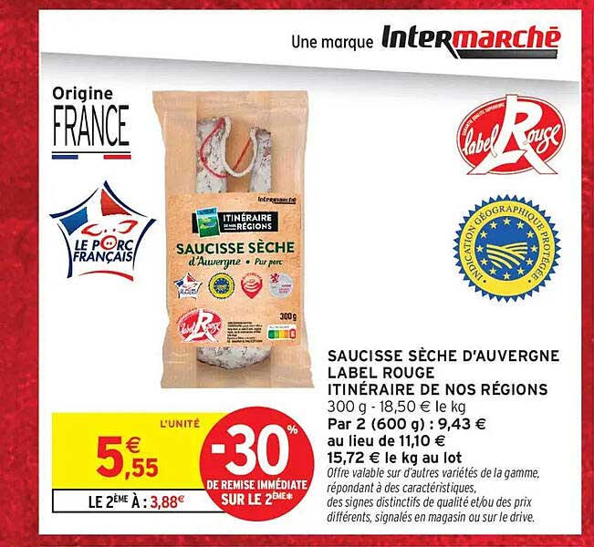 SAUCISSE SÈCHE D'AUVERGNE LABEL ROUGE ITINÉRAIRE DE NOS RÉGIONS