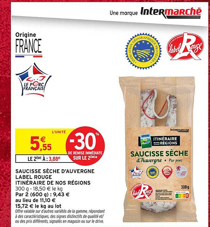SAUCISSE SECHE D'AUVERGNE LABEL ROUGE ITINÉRAIRE DE NOS RÉGIONS