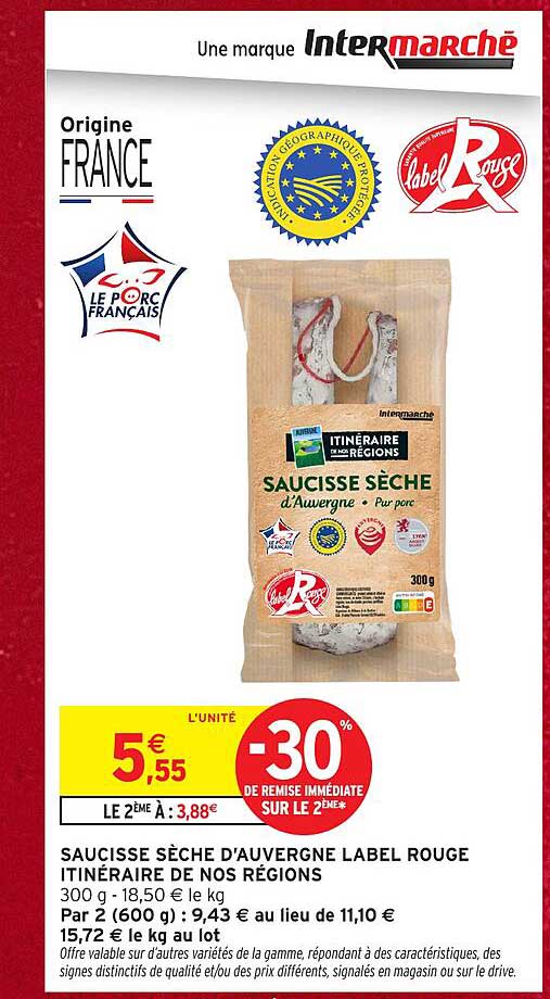 SAUCISSE SÈCHE D'AUVERGNE LABEL ROUGE ITINÉRAIRE DE NOS RÉGIONS
