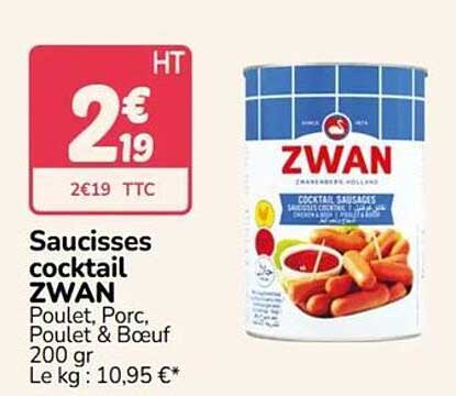 Saucisses cocktail ZWAN Poulet, Porc, Poulet & Boeuf 200 gr