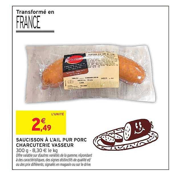 SAUCISSON À L'AIL PUR PORC CHARCUTERIE VASSEUR