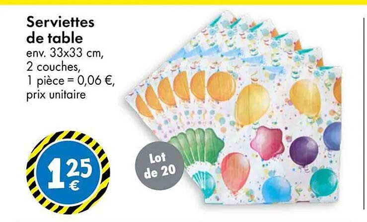 Serviettes de table env. 33x33 cm, 2 couches, 1 pièce = 0,06 €, prix unitaire
