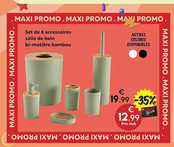 Set de 6 accessoires salle de bain bi-matière bambou