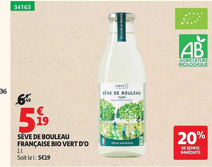 SÈVE DE BOULEAU FRANÇAISE BIO VERT D'0 1l