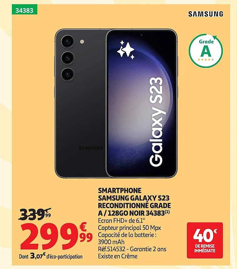 SMARTPHONE SAMSUNG GALAXY S23 RECONDITIONNÉ GRADE A / 128GO NOIR 34383(1)