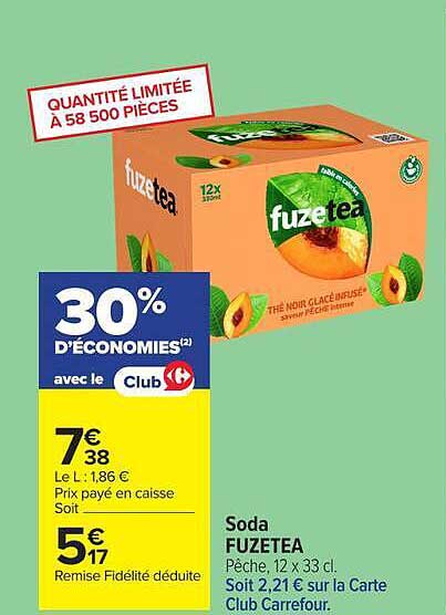Soda FUZE TEA Pêche, 12 x 33 cl