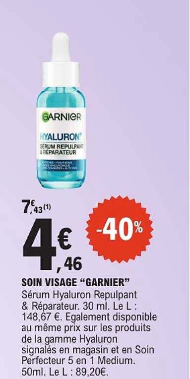 Soin visage “Garnier” Sérum Hyaluron Repulpant & Réparateur. 30 ml.
