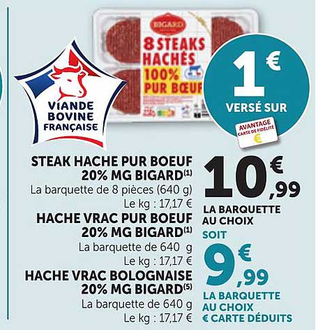 STEAK HACHE PUR BOEUF 20% MG BIGARD