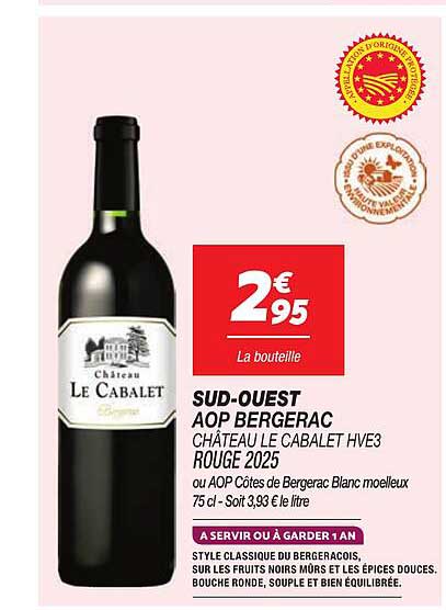 SUD-OUEST AOP BERGERAC CHÂTEAU LE CABALET ROUGE 2025