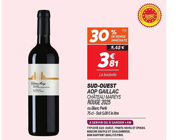 SUD-OUEST AOP GAILLAC CHÂTEAU MAREYS ROUGE 2025 ou Blanc Perlé