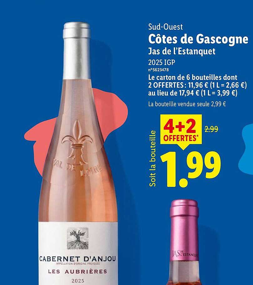 Sud-Ouest Côtes de Gascogne Jas de l’Estaquet 2025 IGP n°5623478 Le carton de 6 bouteilles dont 2 OFFERTES