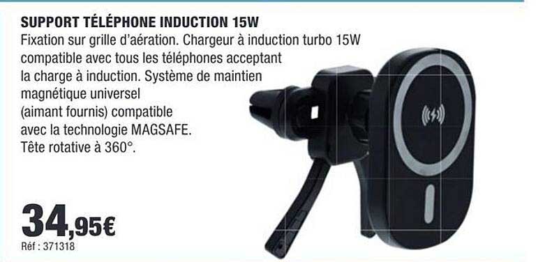 SUPPORT TÉLÉPHONE INDUCTION 15W
