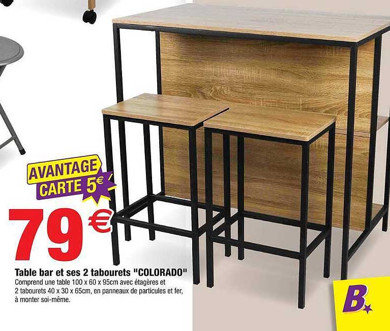 Table bar et ses 2 tabourets "COLORADO"