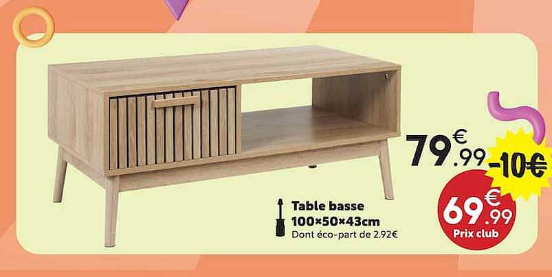 Table basse 100×50×43cm